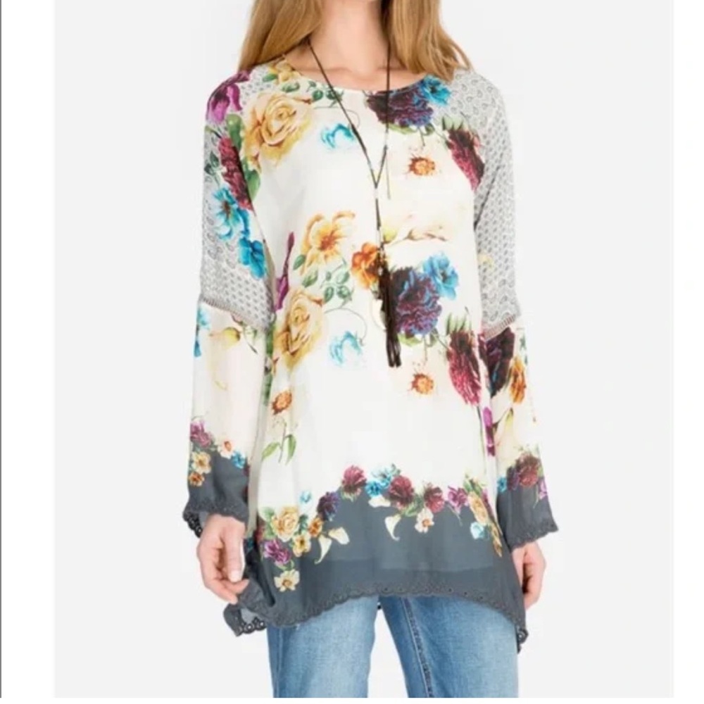 Johnny Was | Linden Tunic. Floral print. Boho. Festival. Lace. Flowy. Size Small
